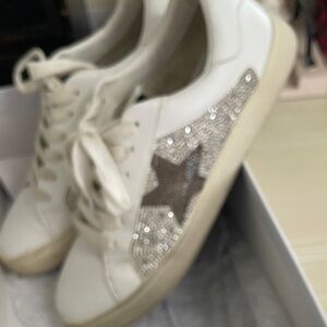 Steve Madden White Sneakers with Silver Star Accents